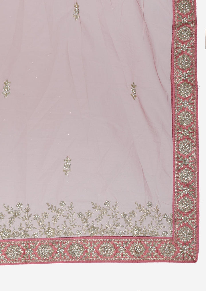 Onion Pink Silver Stonework Net Designer Semi-Stitched Lehenga - koskii