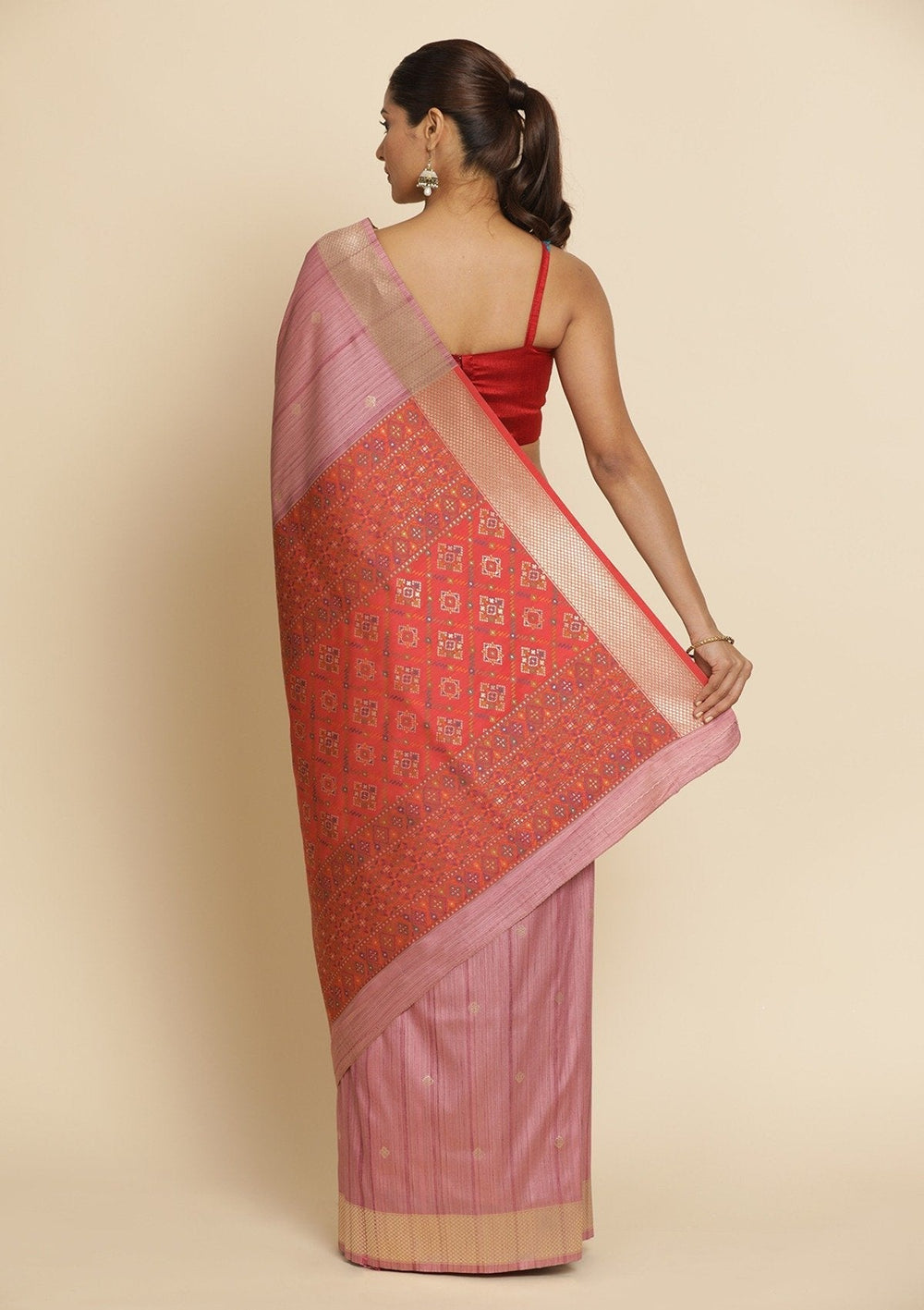 Onion Pink Zariwork Raw Silk Designer Saree - koskii
