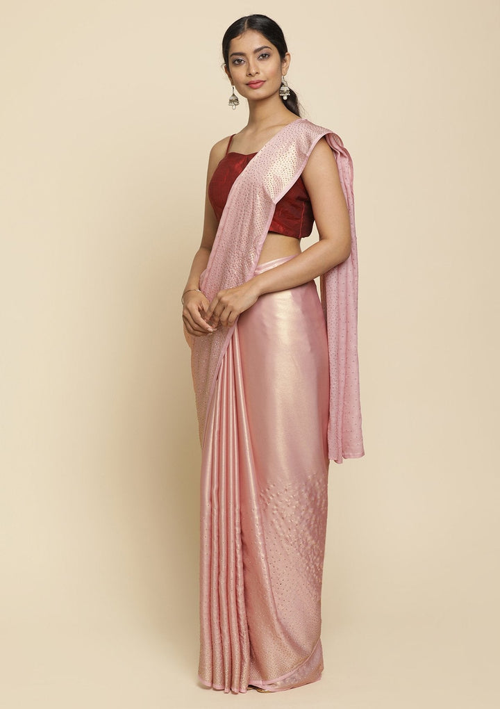 Onion Pink Swarovski  Shimmer Designer Saree - koskii