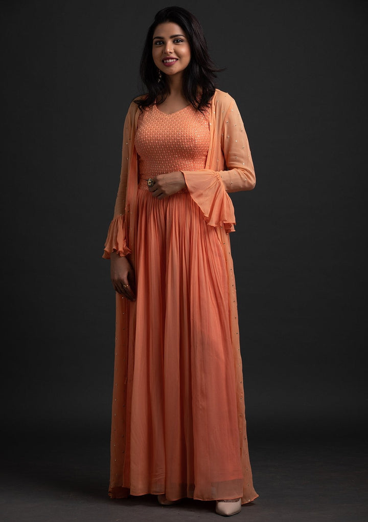 Orange Sequins Georgette Designer Salwar Suit - koskii