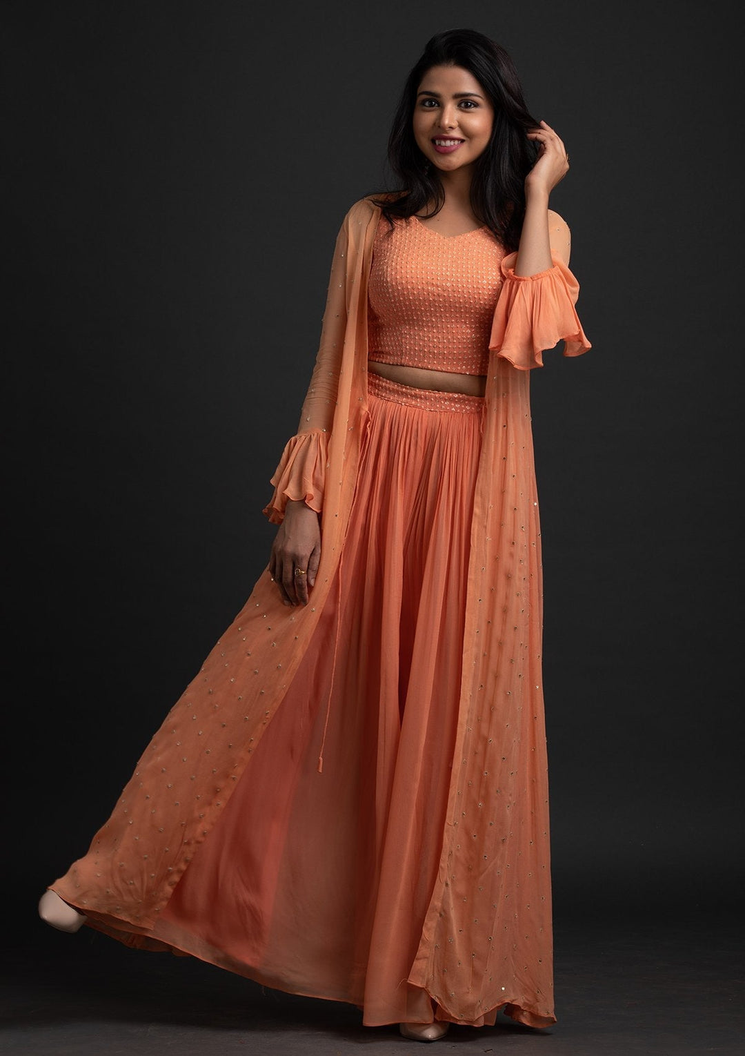 Orange Sequins Georgette Designer Salwar Suit - koskii