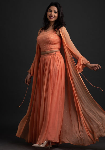Orange Sequins Georgette Designer Salwar Suit - koskii