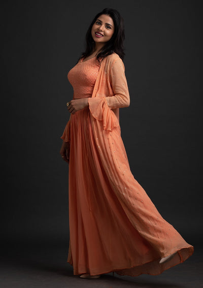 Orange Sequins Georgette Designer Salwar Suit - koskii
