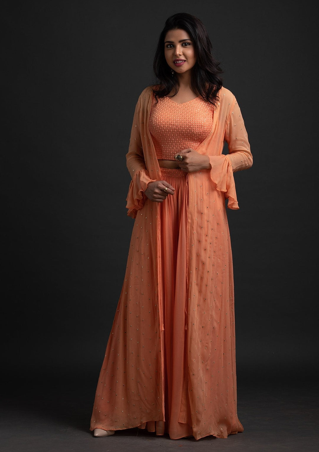 Orange Sequins Georgette Designer Salwar Suit - koskii