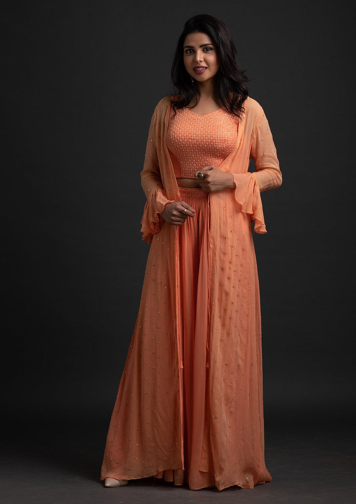 Orange Sequins Georgette Designer Salwar Suit - koskii