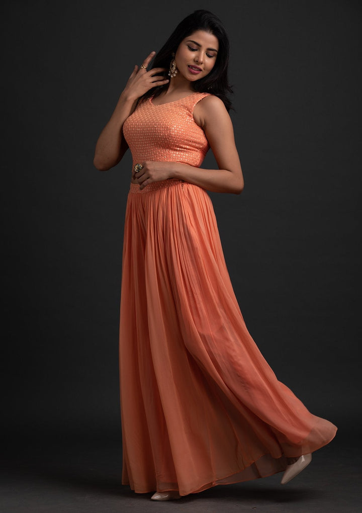 Orange Sequins Georgette Designer Salwar Suit - koskii