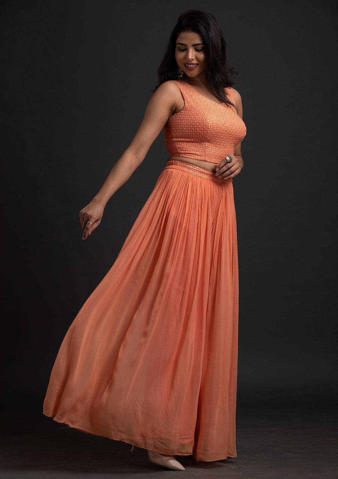 Orange Sequins Georgette Designer Salwar Suit - koskii