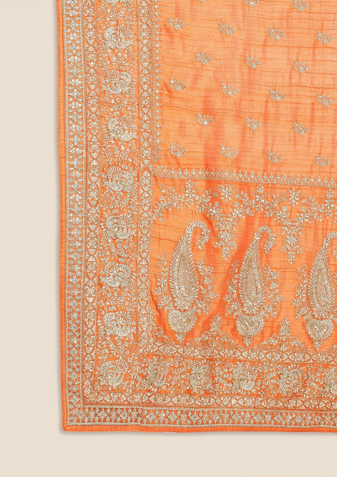 Orange Zariwork Raw Silk Designer Saree - koskii