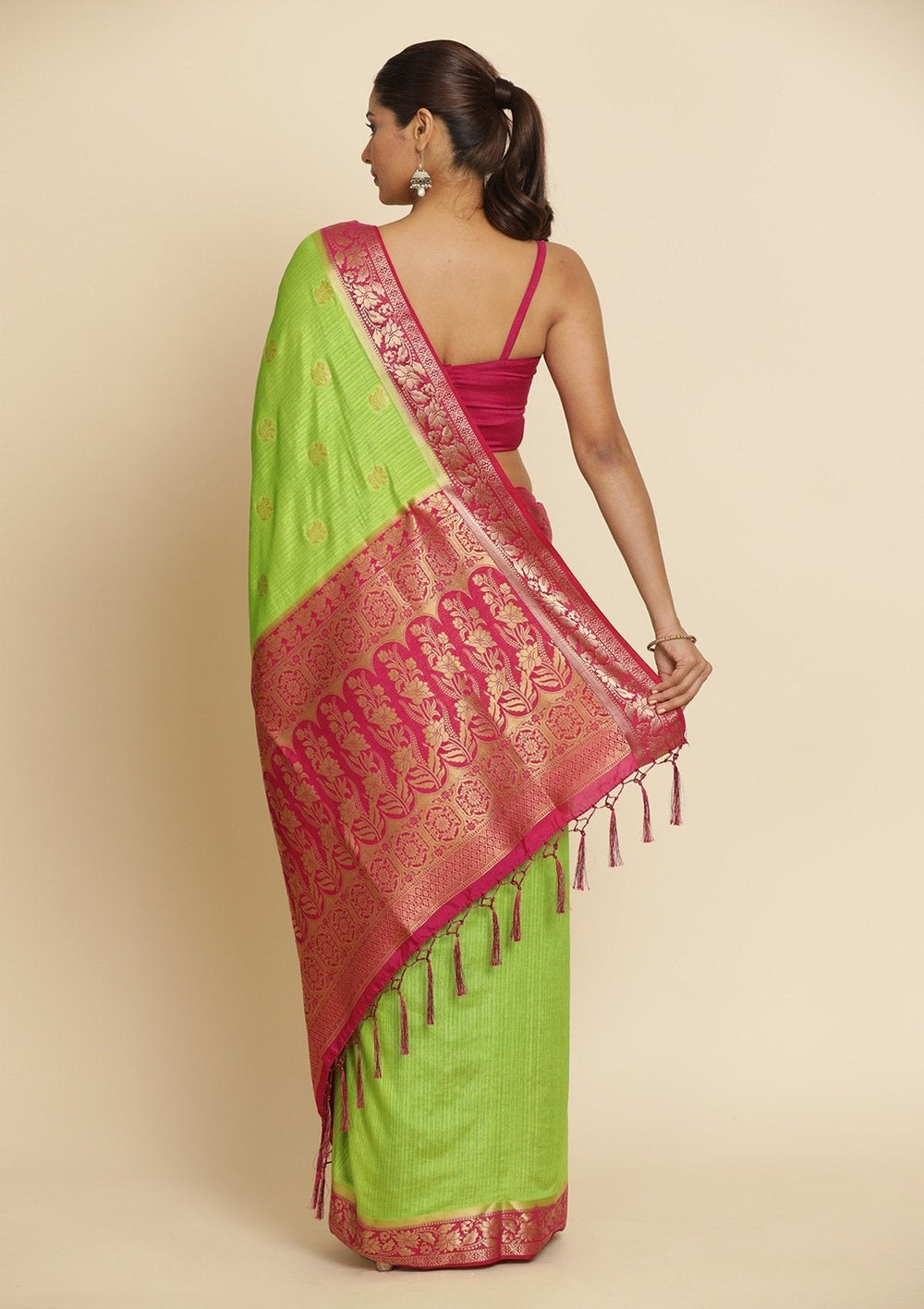 Parrot Green Zariwork Art Silk Designer Saree - koskii