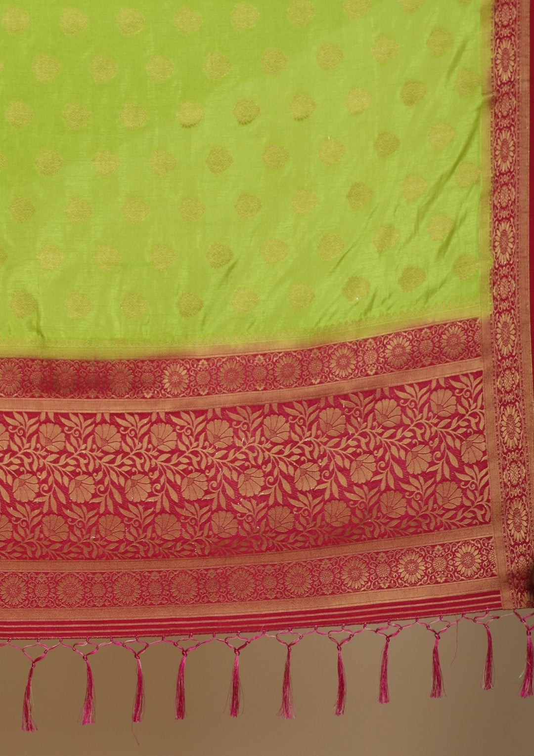 Parrot Green Zariwork Raw Silk Designer Saree - koskii