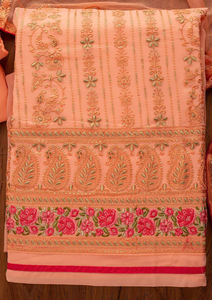 Peach Chikankari Georgette Designer Unstitched Salwar Suit - koskii