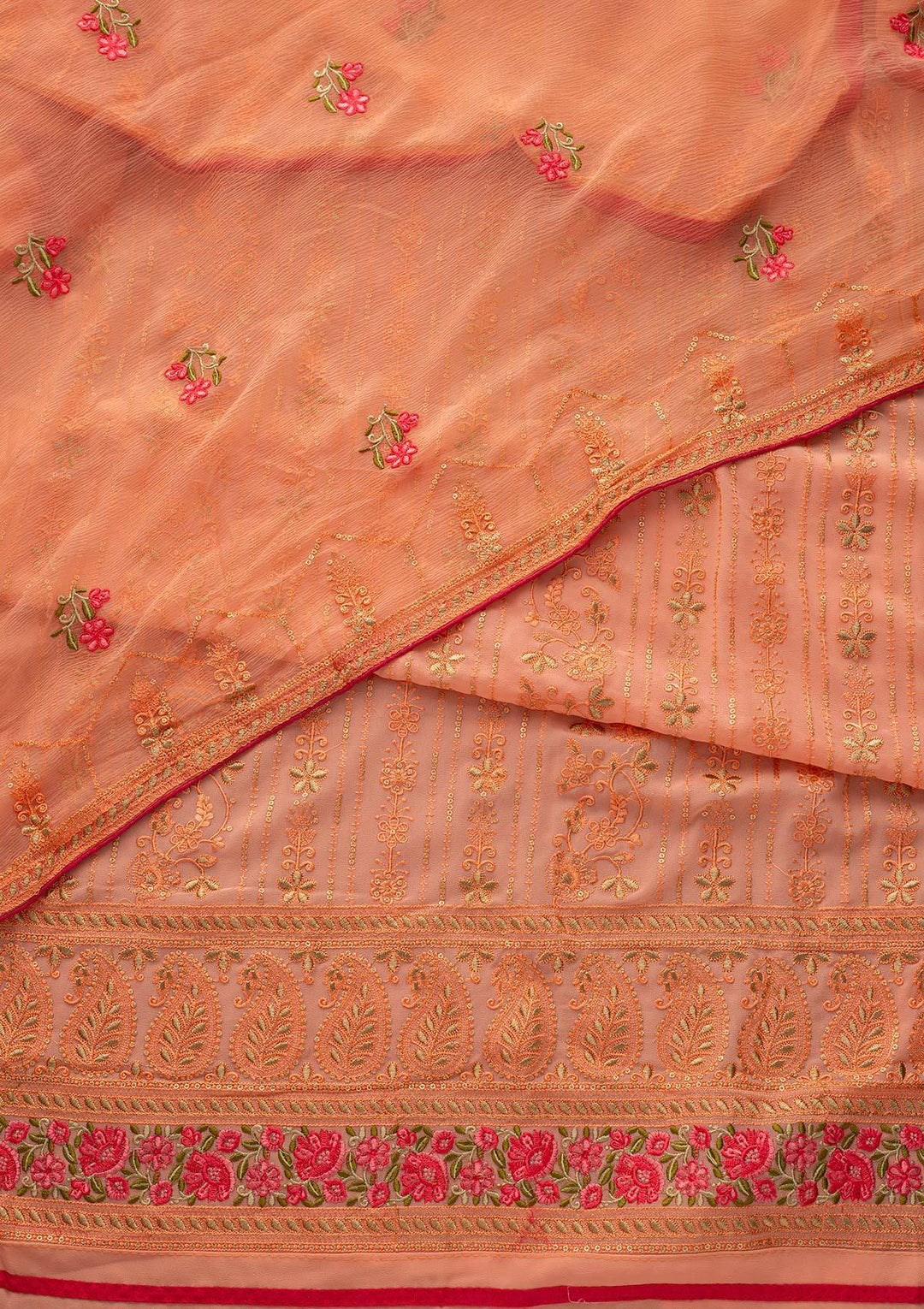 Peach Chikankari Georgette Designer Unstitched Salwar Suit - koskii