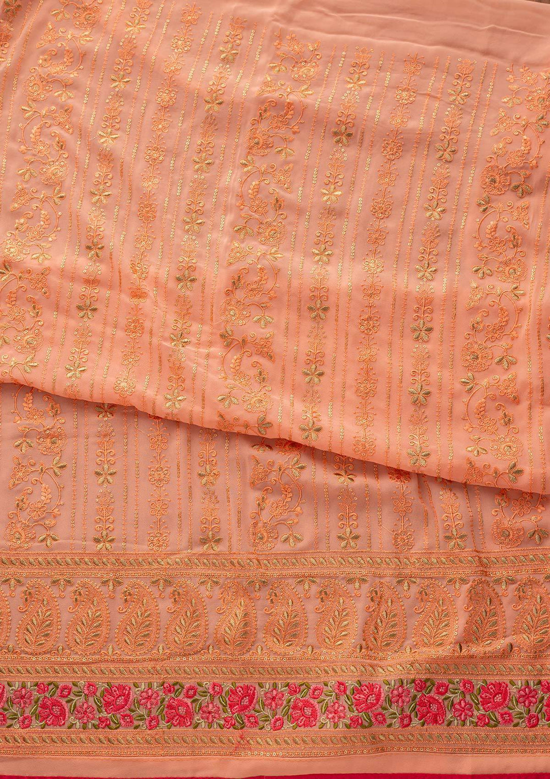 Peach Chikankari Georgette Designer Unstitched Salwar Suit - koskii