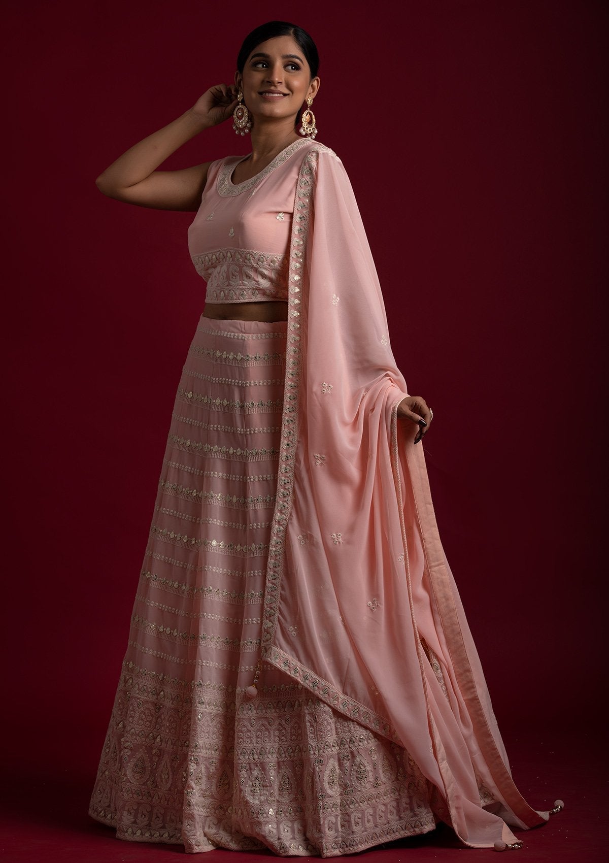 Peach Gotapatti Georgette Designer Lehenga - koskii