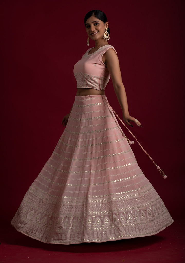 Peach Gotapatti Georgette Designer Lehenga - koskii