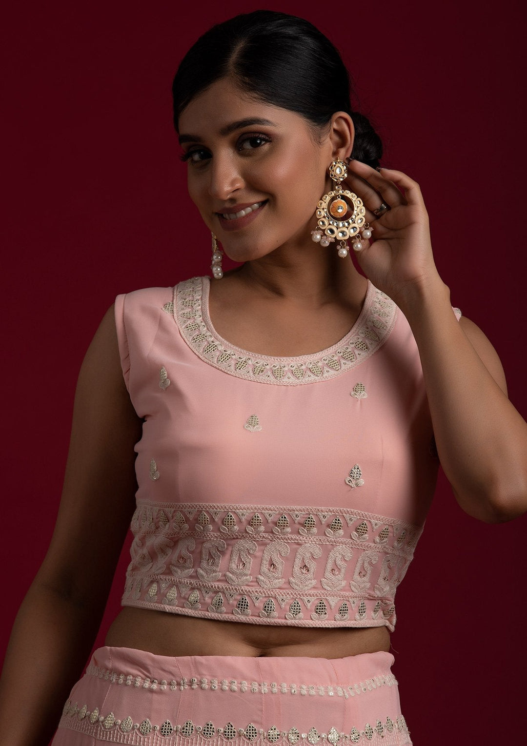Peach Gotapatti Georgette Designer Lehenga - koskii