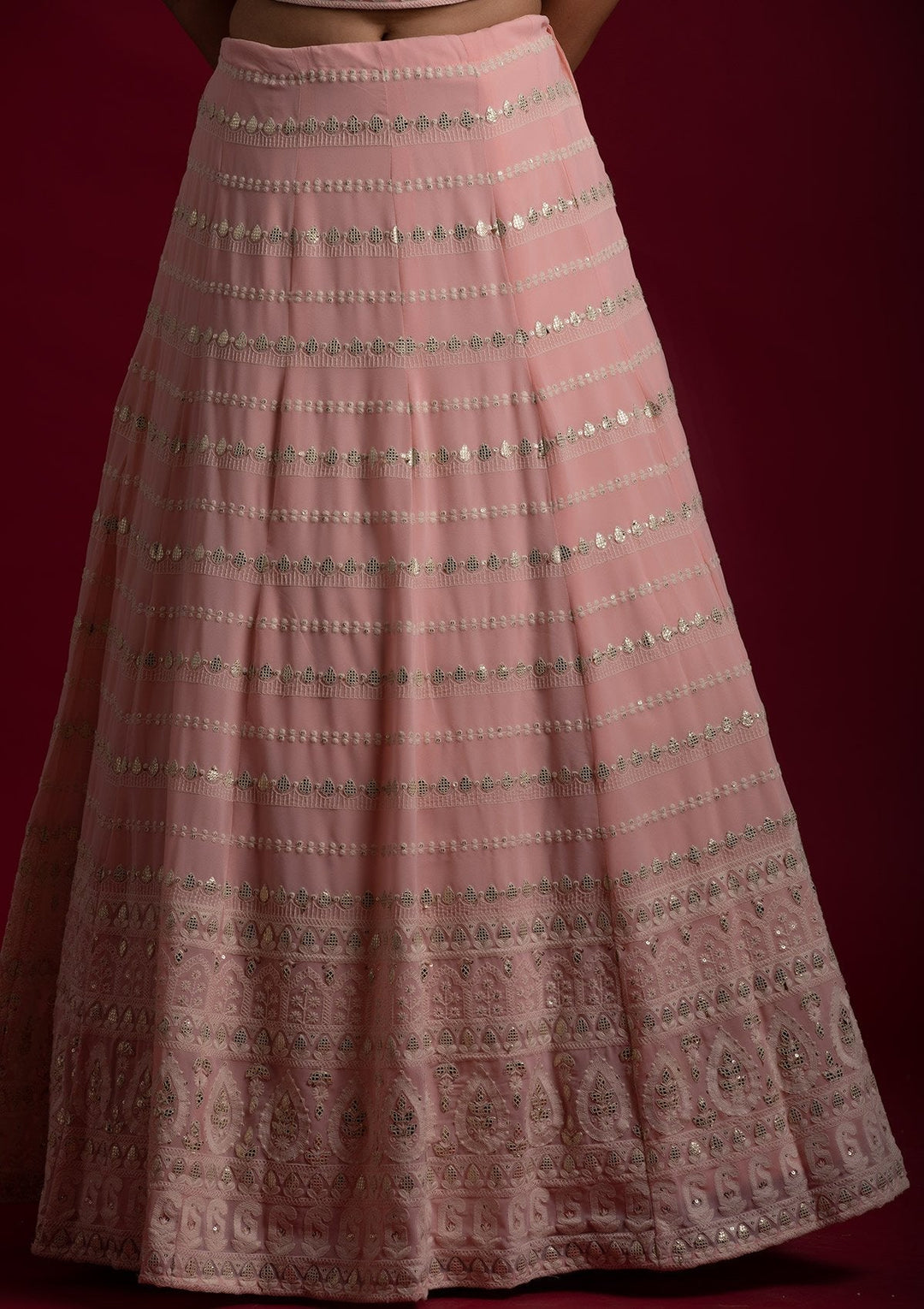 Peach Gotapatti Georgette Designer Lehenga - koskii