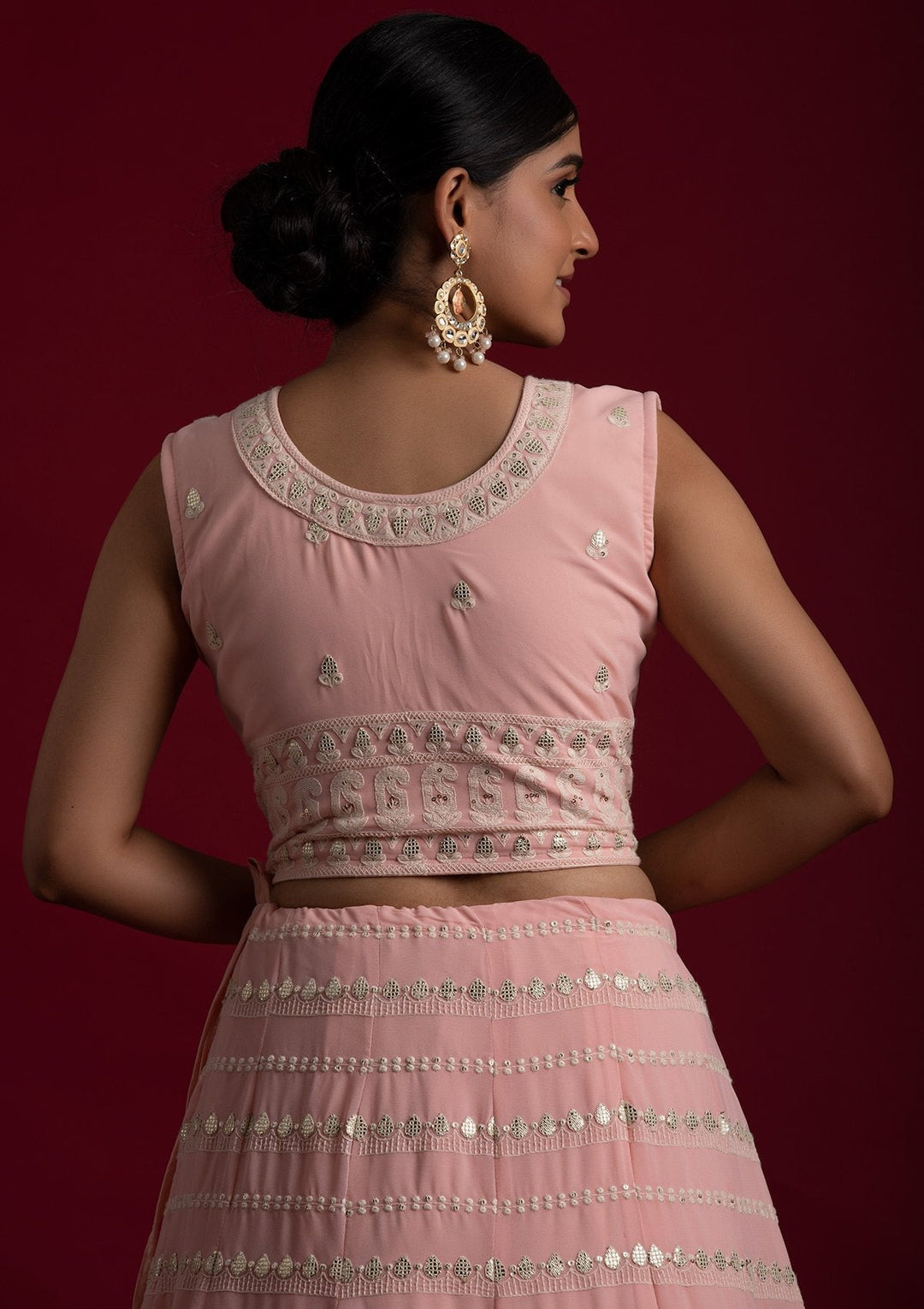 Peach Gotapatti Georgette Designer Lehenga - koskii
