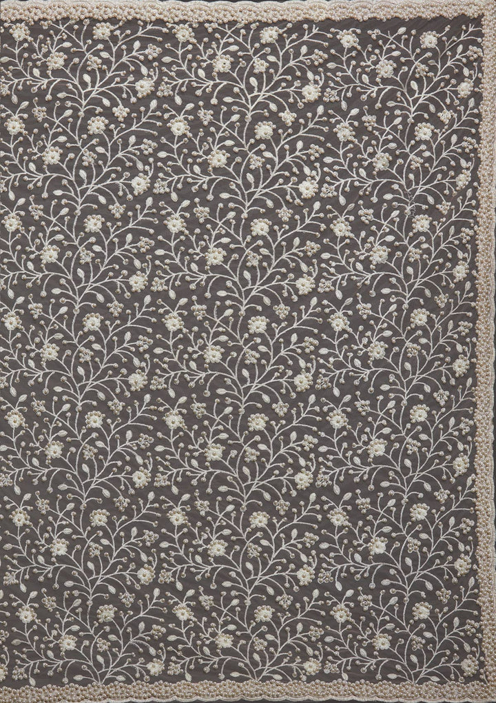 Peach Pearlwork Net Designer Saree-Koskii