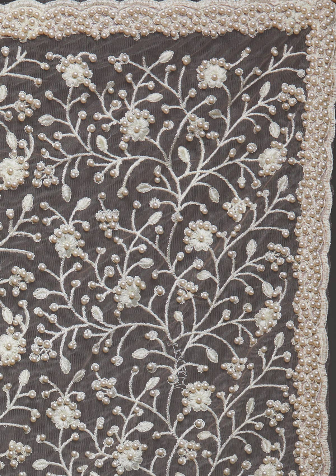 Peach Pearlwork Net Designer Saree-Koskii