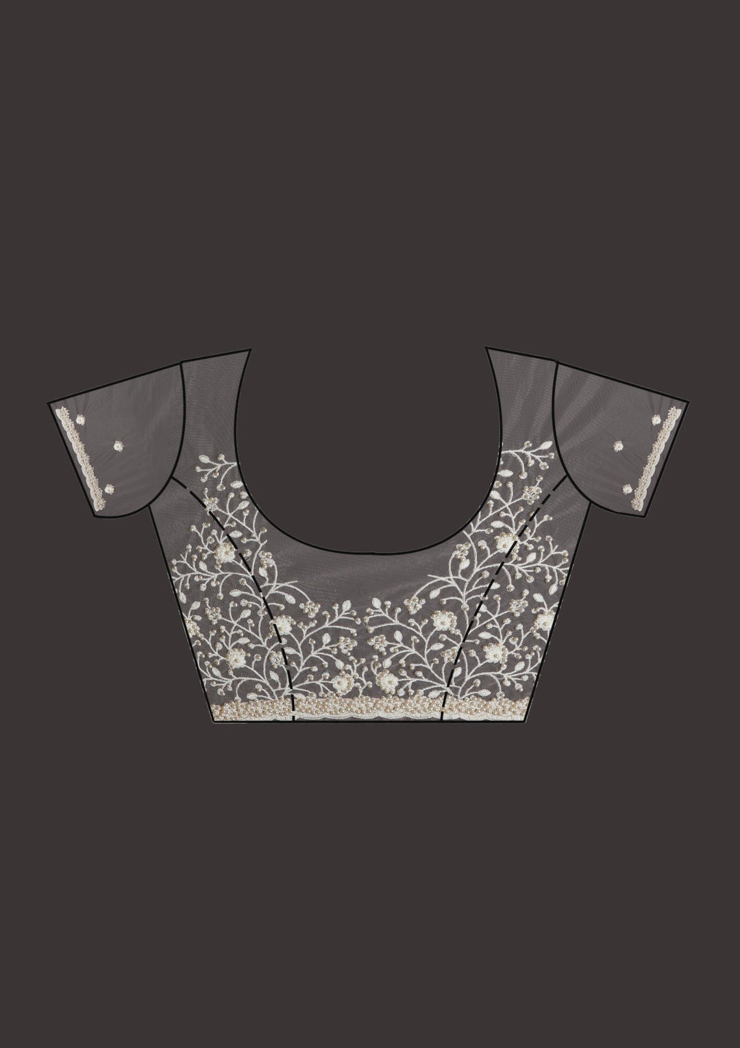 Peach Pearlwork Net Designer Saree-Koskii