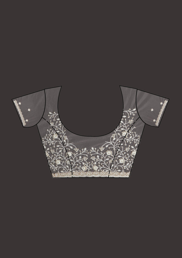 Peach Pearlwork Net Designer Saree-Koskii