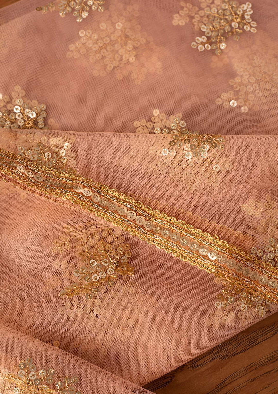 Peach Sequins Net Designer Dupatta - koskii