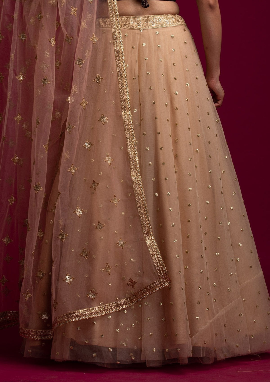 Peach Sequins Net Designer Dupatta - koskii