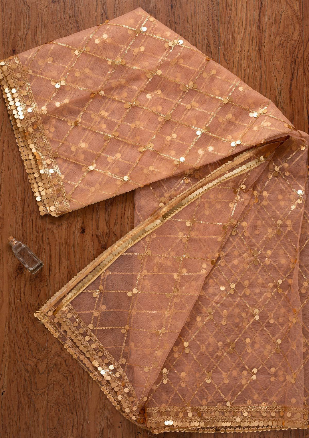 Peach Sequins Net Designer Dupatta - koskii
