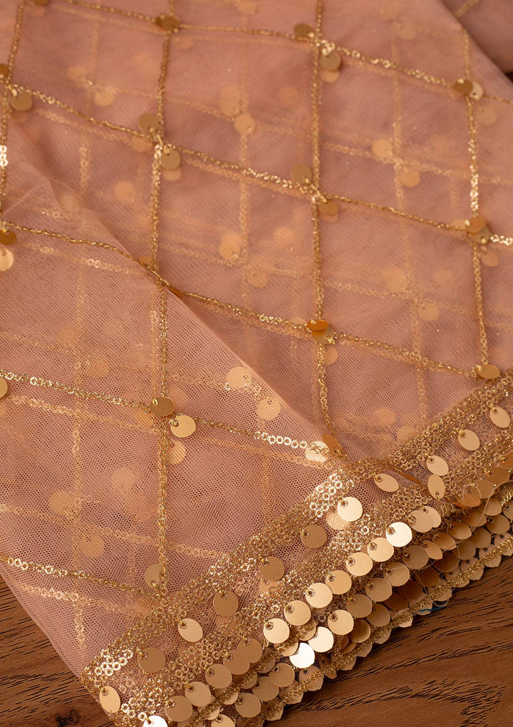 Peach Sequins Net Designer Dupatta - koskii