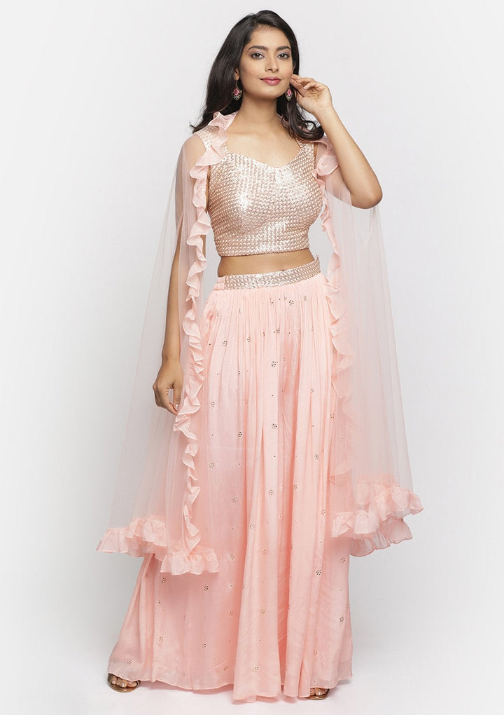 Peach Sequins Semi Crepe Designer Salwar Suit - koskii