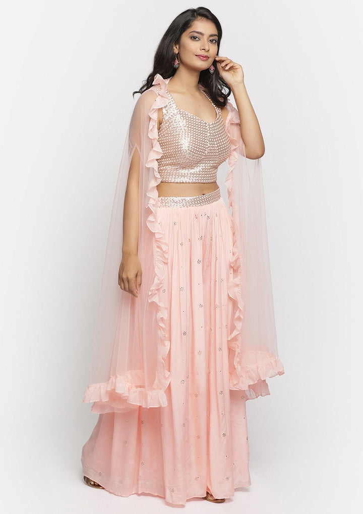 Peach Sequins Semi Crepe Designer Salwar Suit - koskii