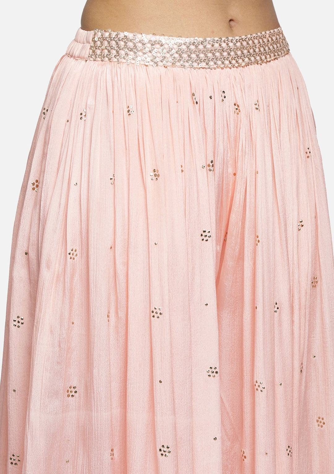 Peach Sequins Semi Crepe Designer Salwar Suit - koskii