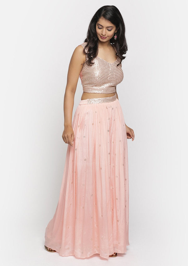 Peach Sequins Semi Crepe Designer Salwar Suit - koskii