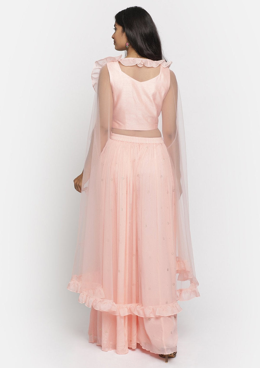 Peach Sequins Semi Crepe Designer Salwar Suit - koskii