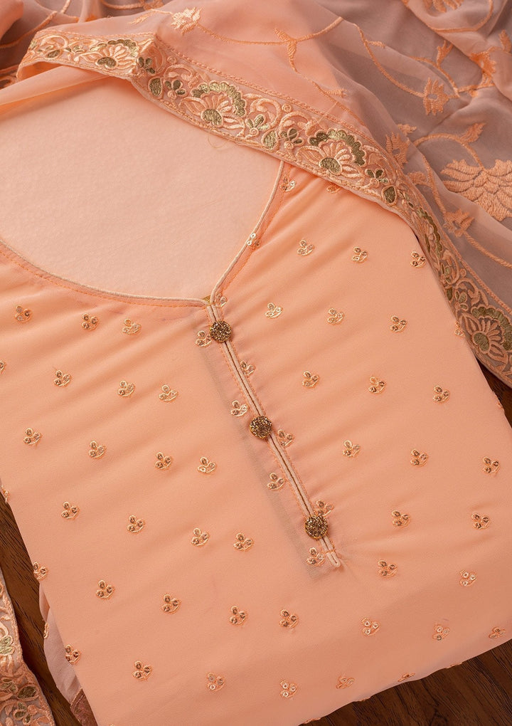 Peach Stonework Georgette Designer Unstitched Salwar Suit - koskii