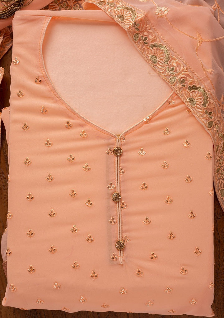 Peach Stonework Georgette Designer Unstitched Salwar Suit - koskii