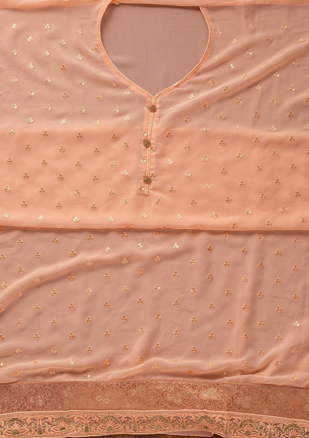 Peach Stonework Georgette Designer Unstitched Salwar Suit - koskii