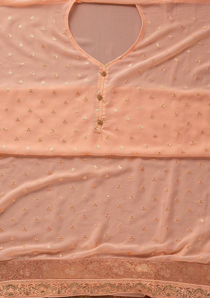 Peach Stonework Georgette Designer Unstitched Salwar Suit - koskii