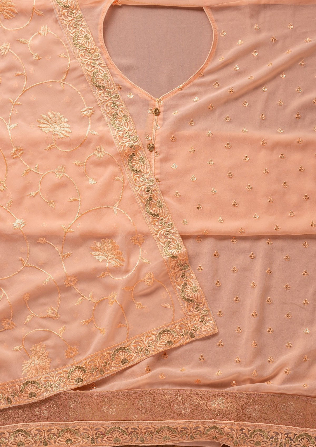Peach Stonework Georgette Designer Unstitched Salwar Suit - koskii