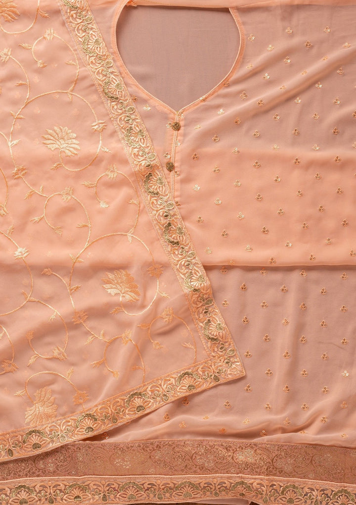 Peach Stonework Georgette Designer Unstitched Salwar Suit - koskii