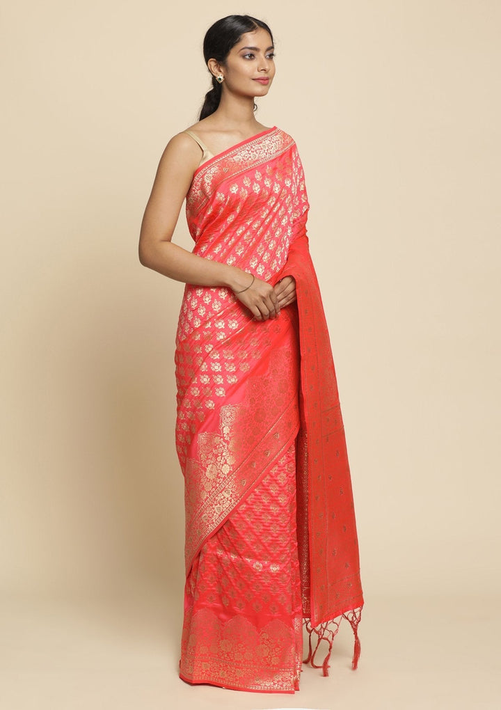 Peach Swarovski  Brocade Designer Saree - koskii