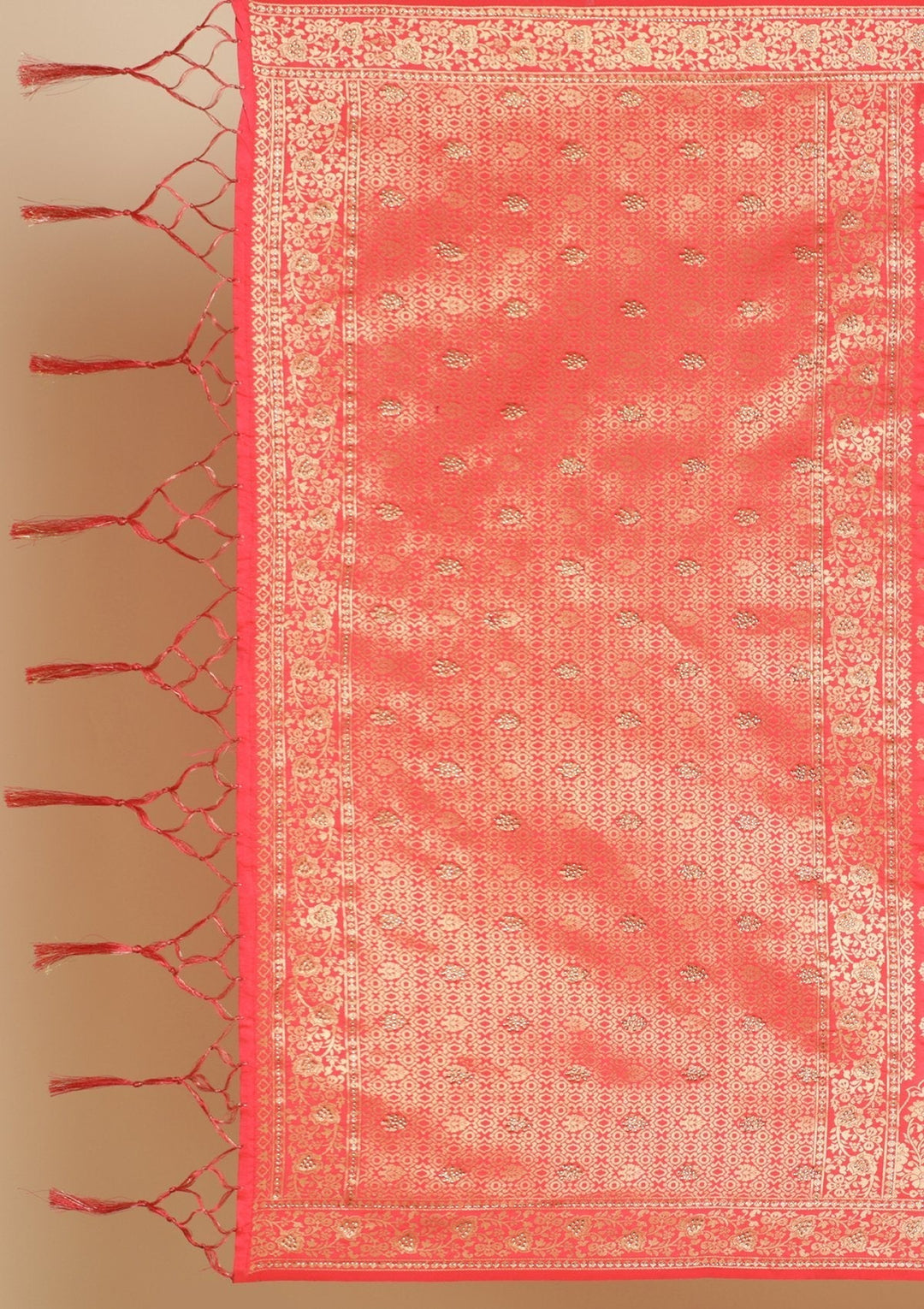 Peach Swarovski  Brocade Designer Saree - koskii