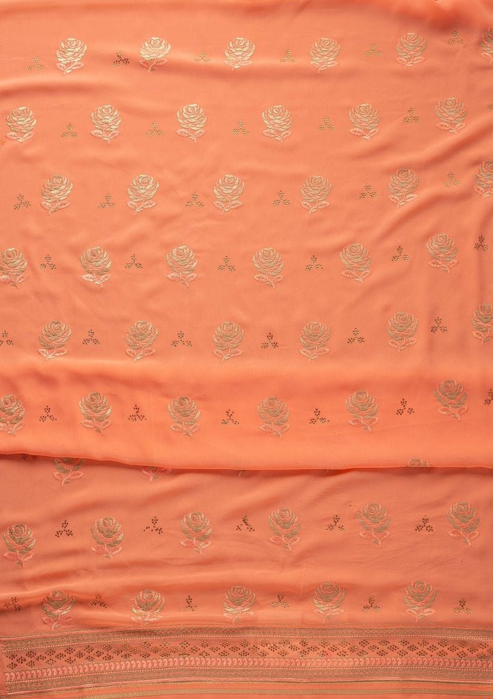 Peach Swarovski Georgette Designer Unstitched Salwar Suit - koskii