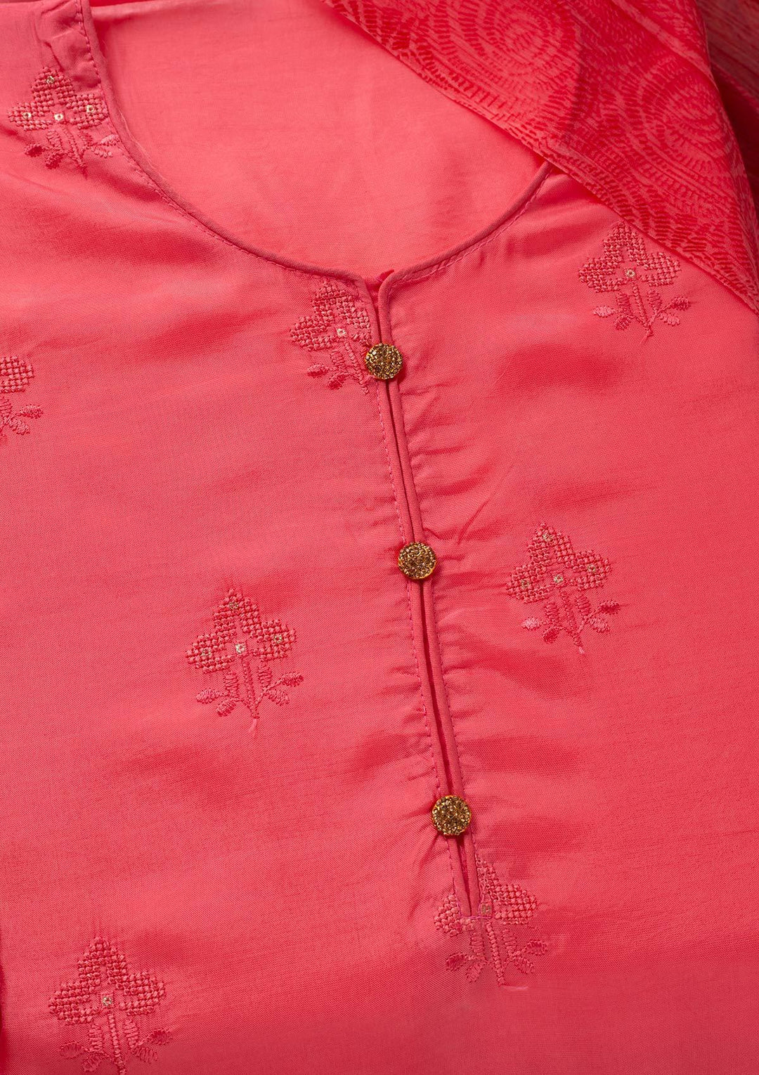 Peach Swarovski Satin Designer Unstitched Salwar Suit - koskii