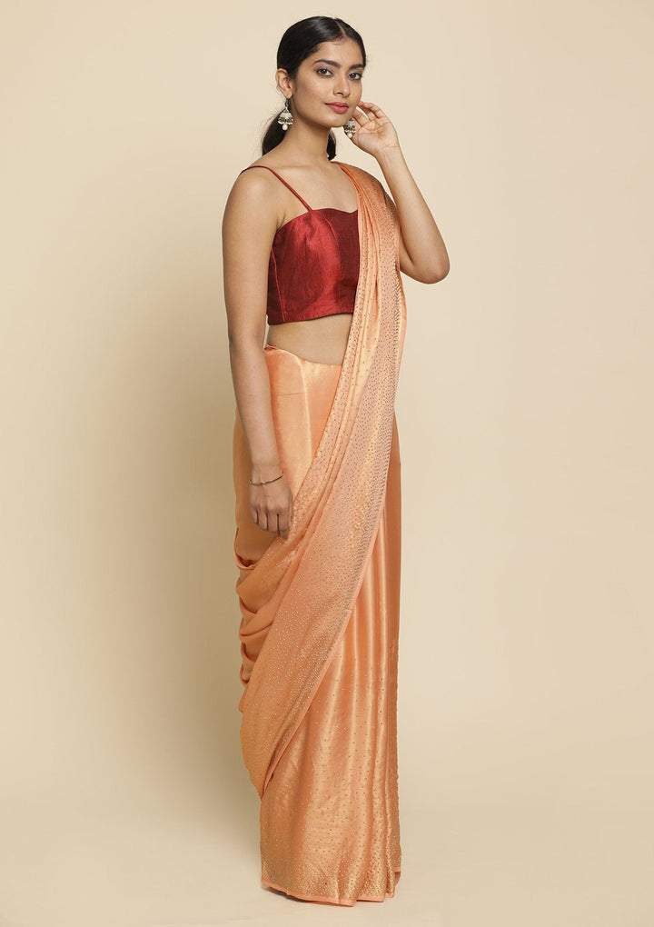 Peach Swarovski  Shimmer Designer Saree - koskii