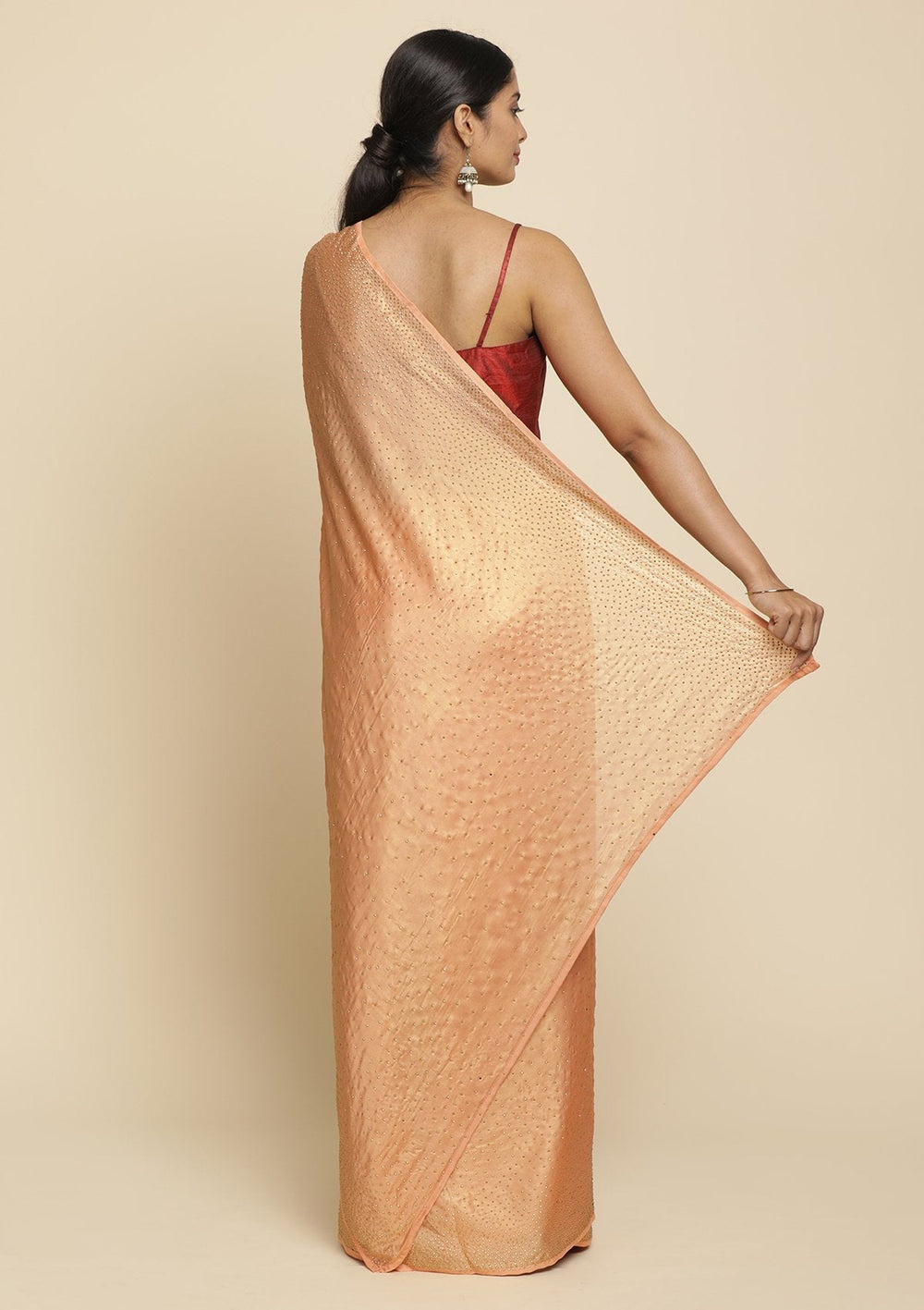 Peach Swarovski  Shimmer Designer Saree - koskii
