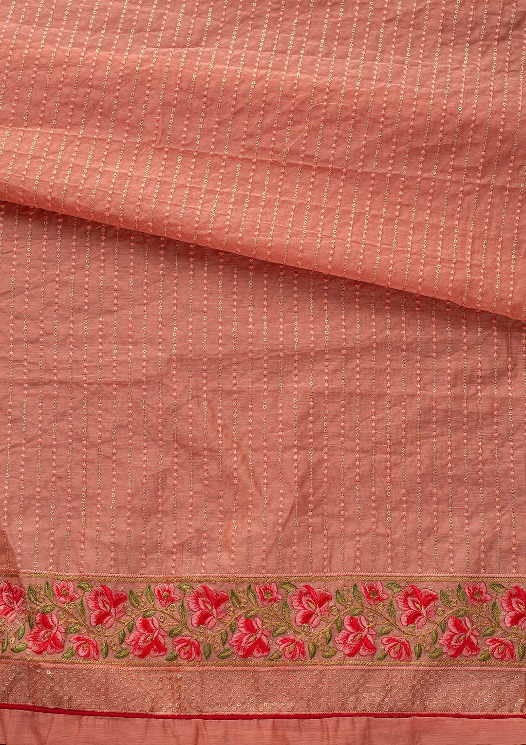 Peach Threadwork Chanderi Designer Unstitched Salwar Suit - koskii