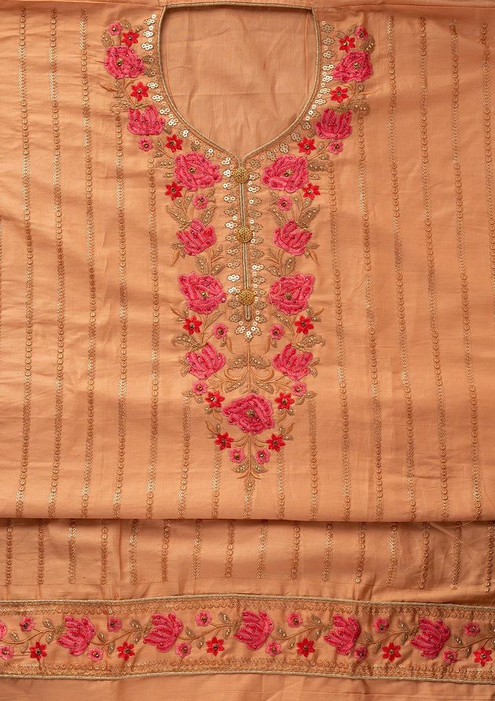Peach Threadwork Cotton Designer Semi-Stitched Salwar Suit - koskii