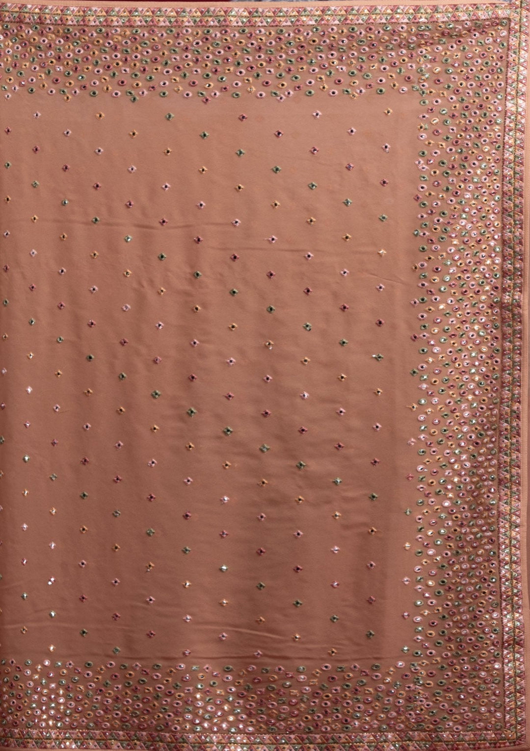 Peach Threadwork Georgette Designer Saree - koskii